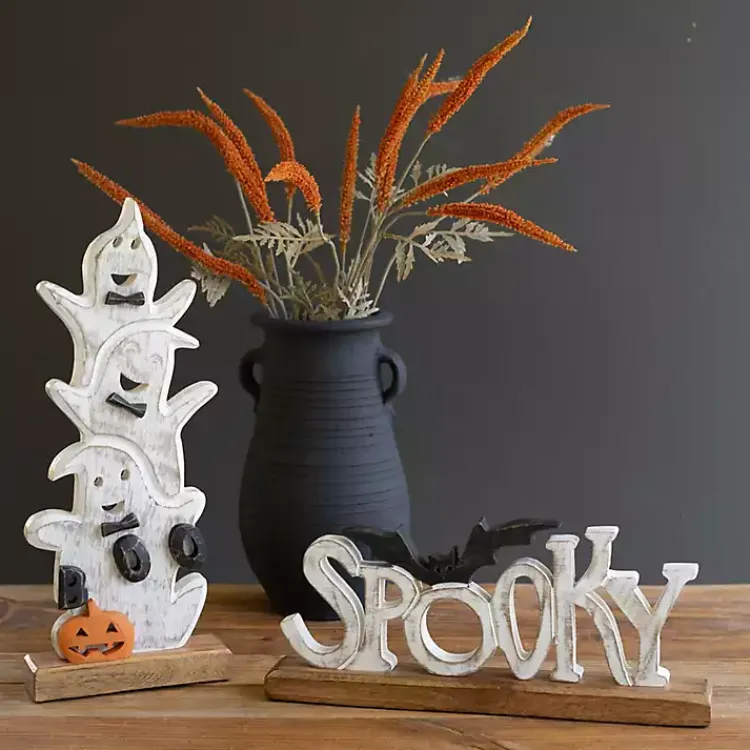 Halloween>Kirklands Home Stacked Ghosts Wooden Halloween Table Decoration