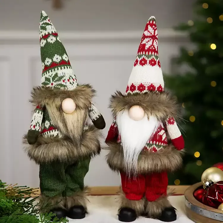 Christmas Decorations>Kirklands Home Standing Gnome with Knitted Christmas Outfit Red