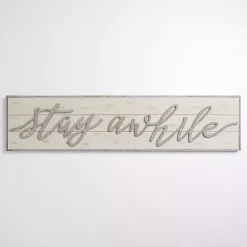 Kirklands Home Stay Awhile Wood Plank Wall Plaque New