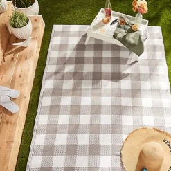 Kirklands Home Stone & White Buffalo Check Outdoor Area Rug, 4x6