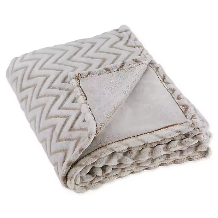 Blankets & Throws>Kirklands Home Stone Chevron Plush Throw Tan