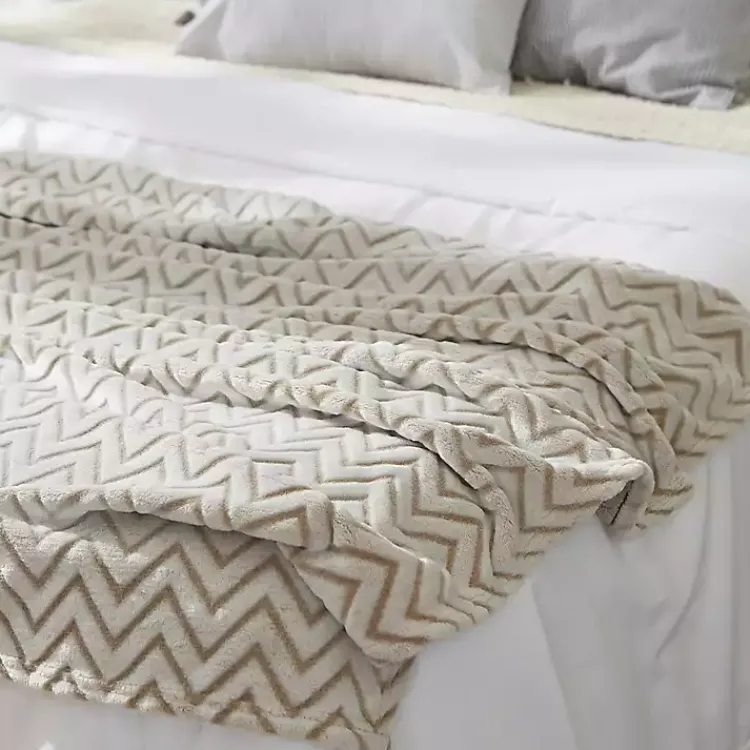 Blankets & Throws>Kirklands Home Stone Chevron Plush Throw Tan