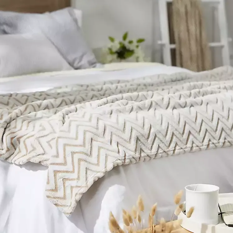 Blankets & Throws>Kirklands Home Stone Chevron Plush Throw Tan