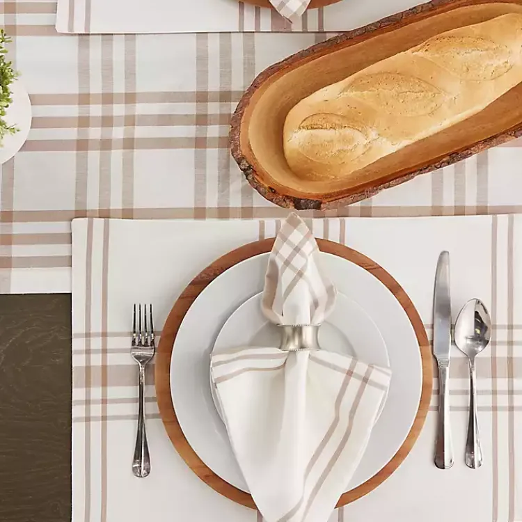 Kirklands Home Stone Farmhouse Plaid Placemats, Set of 6 Tan New