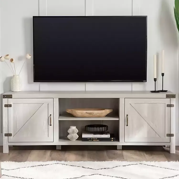 Kirklands Home Stone Barn Door TV Stand Gray Sale