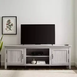 Kirklands Home Stone Grooved Door Modern Farmhouse TV Stand Gray Clearance