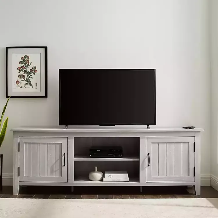Kirklands Home Stone Grooved Door Modern Farmhouse TV Stand Gray Clearance