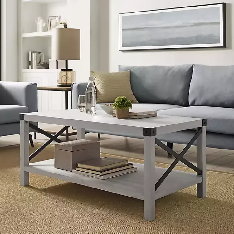 Kirklands Home Stone Modern Farmhouse Coffee Table Gray Hot
