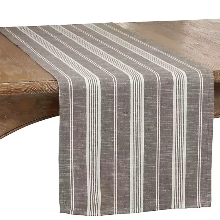 Kirklands Home Stone Gray Thin Striped Table Runner