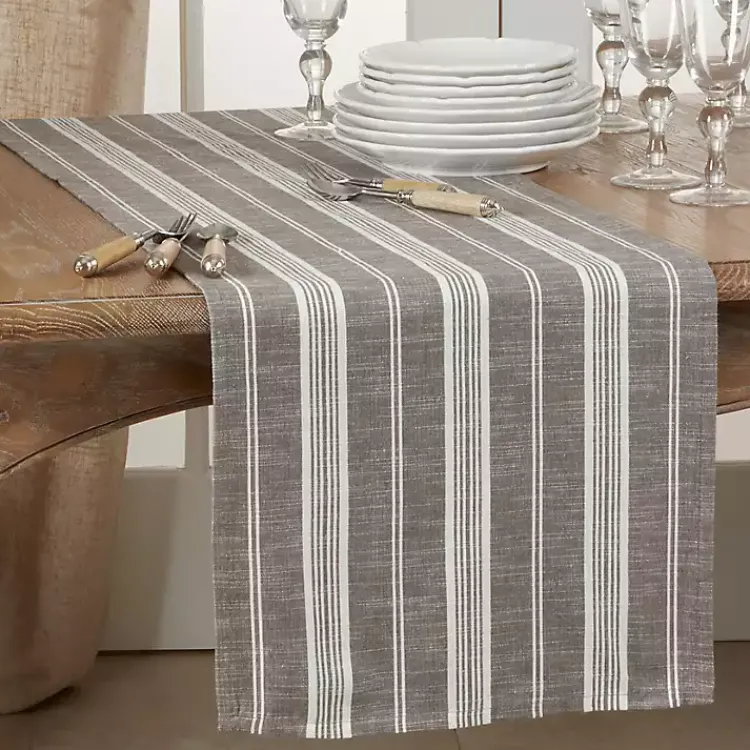 Kirklands Home Stone Gray Thin Striped Table Runner