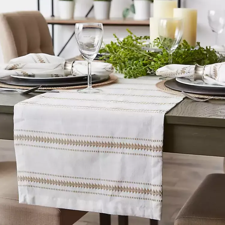 Kirklands Home Stone Zig Zag Dobby Stripe Runner Tan New
