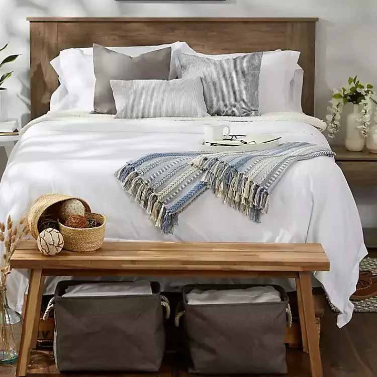 Blankets & Throws>Kirklands Home Stonewash Braided Fringe Throw Blue