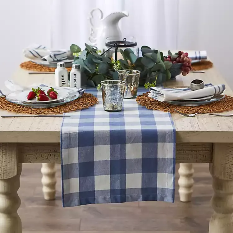 Kirklands Home Stonewash Blue Buffalo Check Table Runner, 72 in. New