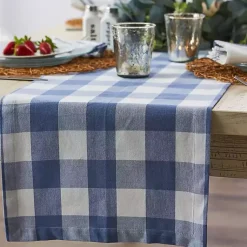 Kirklands Home Stonewash Blue Buffalo Check Table Runner, 72 in. New