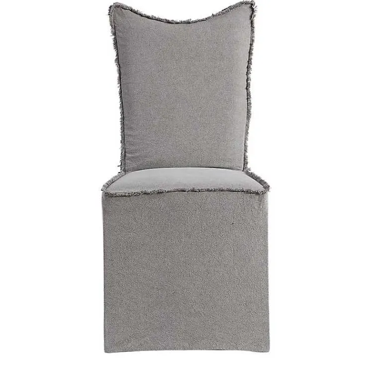 Kirklands Home Stonewash Fringe Slipcover Dining Chairs, Set of 2 Gray Outlet