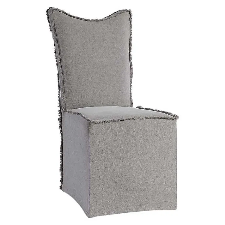 Kirklands Home Stonewash Fringe Slipcover Dining Chairs, Set of 2 Gray Outlet