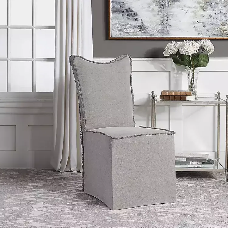 Kirklands Home Stonewash Fringe Slipcover Dining Chairs, Set of 2 Gray Outlet