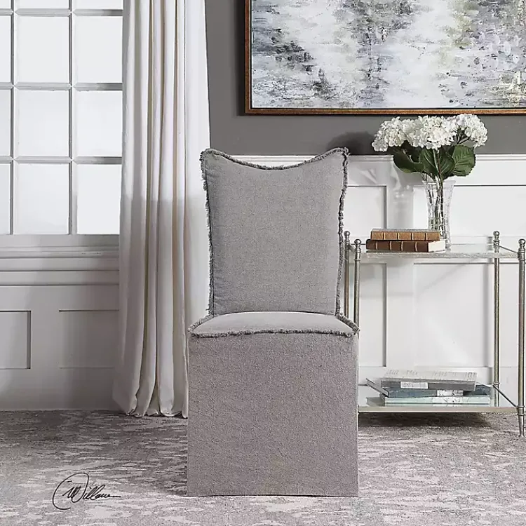 Kirklands Home Stonewash Fringe Slipcover Dining Chairs, Set of 2 Gray Outlet