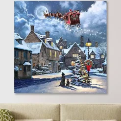 Christmas Art & Wall Decor>Kirklands Home Street Light and Santa's Sleigh Canvas Art Print Blue