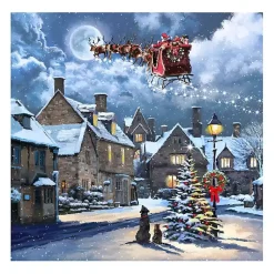 Christmas Art & Wall Decor>Kirklands Home Street Light and Santa's Sleigh Canvas Art Print Blue