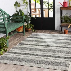 Kirklands Home Stripe Weave Sun Shower Outdoor Area Rug, 7x9 Gray Hot
