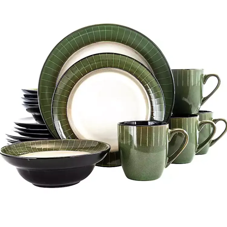 Kirklands Home Striped Jade Trim 16-pc. Dinnerware Set Discount