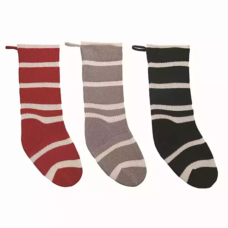 Christmas Stockings & Stocking Holders>Kirklands Home Striped Knit 3-pc. Christmas Stocking Set