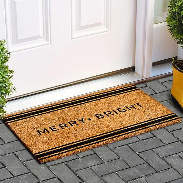 Kirklands Home Striped Merry + Bright Coir Doormat Discount