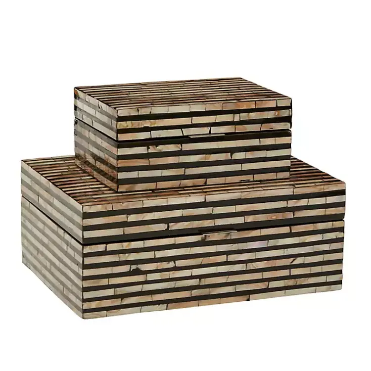 Baskets & Boxes>Kirklands Home Striped Mother of Pearl Shell Wood Boxes, Set of 2