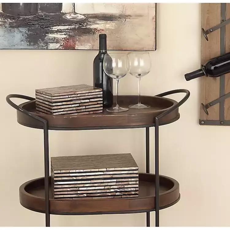 Baskets & Boxes>Kirklands Home Striped Mother of Pearl Shell Wood Boxes, Set of 2