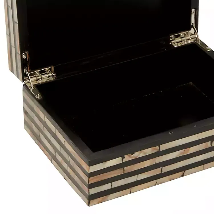 Baskets & Boxes>Kirklands Home Striped Mother of Pearl Shell Wood Boxes, Set of 2