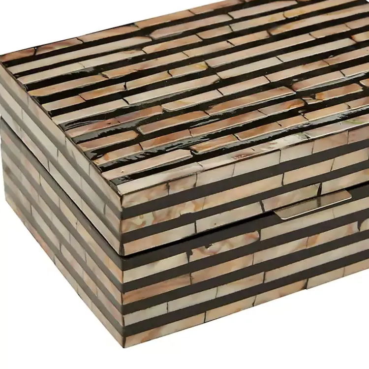 Baskets & Boxes>Kirklands Home Striped Mother of Pearl Shell Wood Boxes, Set of 2
