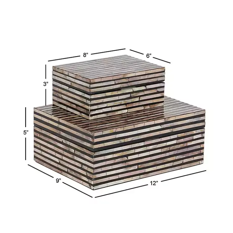Baskets & Boxes>Kirklands Home Striped Mother of Pearl Shell Wood Boxes, Set of 2