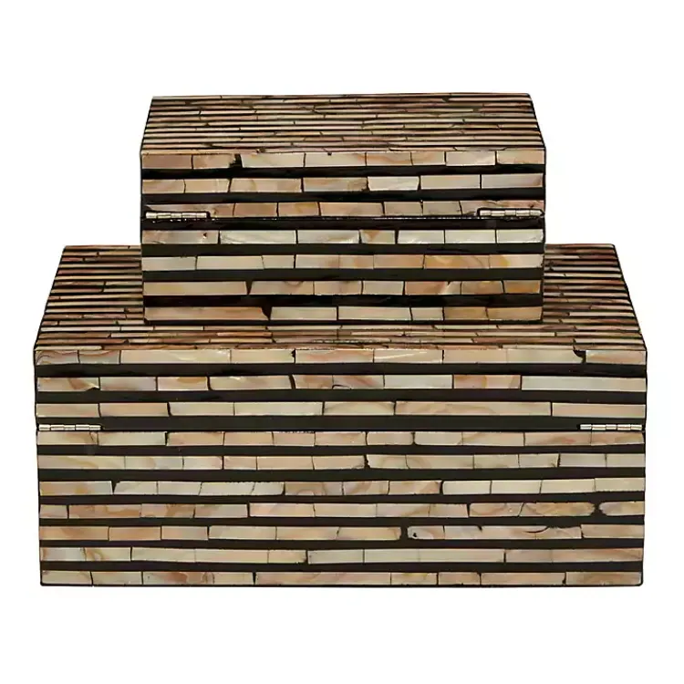 Baskets & Boxes>Kirklands Home Striped Mother of Pearl Shell Wood Boxes, Set of 2