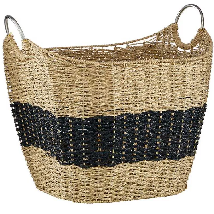 Baskets & Boxes>Kirklands Home Striped Natural Seagrass Basket