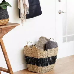 Baskets & Boxes>Kirklands Home Striped Natural Seagrass Basket