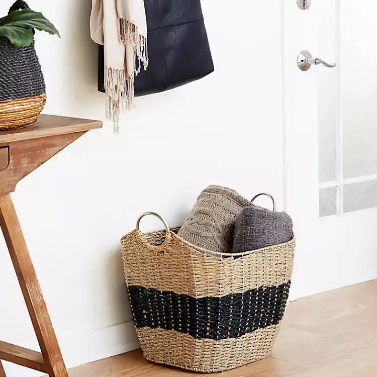 Baskets & Boxes>Kirklands Home Striped Natural Seagrass Basket