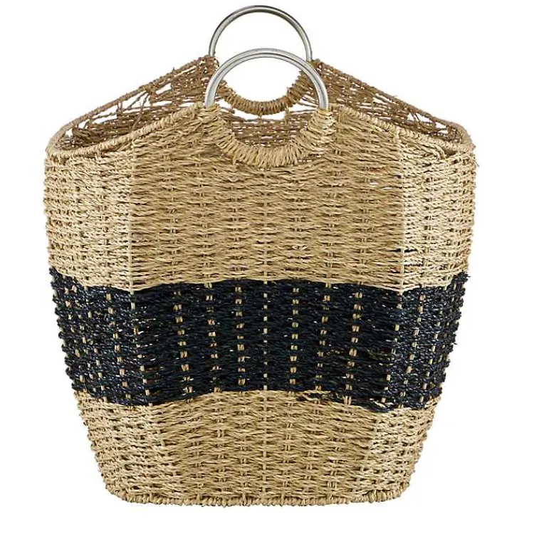 Baskets & Boxes>Kirklands Home Striped Natural Seagrass Basket