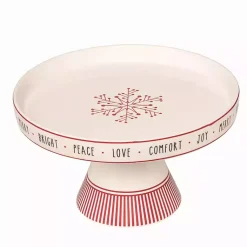 Christmas Dining & Entertaining>Kirklands Home Striped Snowflake Ceramic Cake Stand