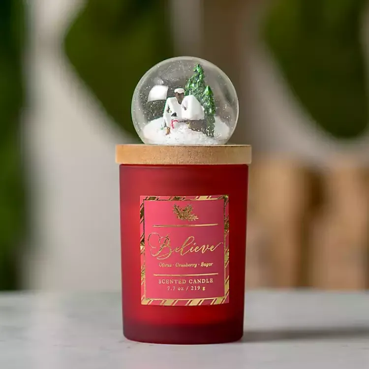 Candles>Kirklands Home Sugar Plums Snow Globe Jar Candle Red