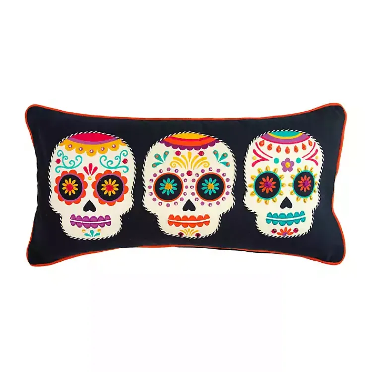 Halloween>Kirklands Home Sugar Skull Trio Day of the Dead Pillow