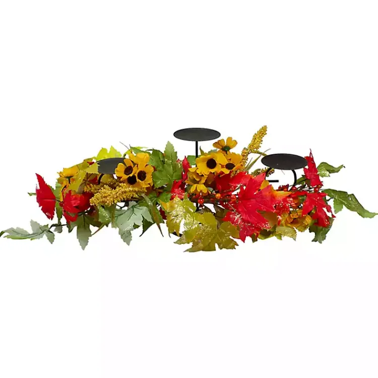 Fall>Kirklands Home Sunflower and Leaves Candle Centerpiece