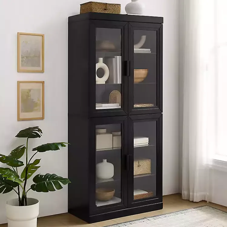 Kirklands Home Tall Black Wood and Glass Door Storage Cabinet Online