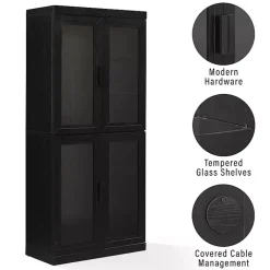 Kirklands Home Tall Black Wood and Glass Door Storage Cabinet Online