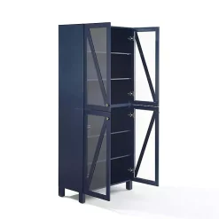 Kirklands Home Tall Navy Triangle 4-Door Wood Cabinet Blue Hot