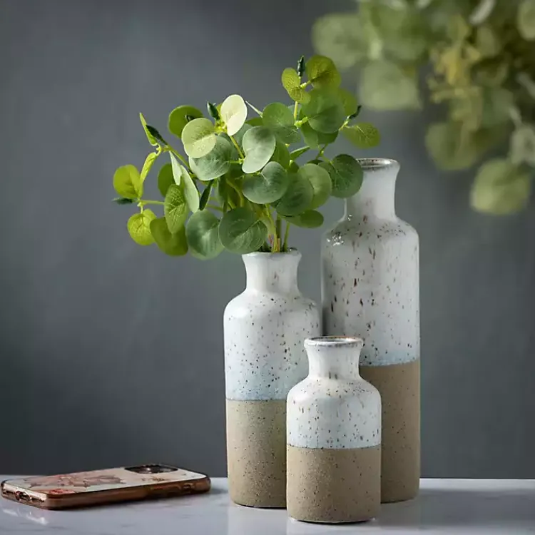 Vases>Kirklands Home Tall Terracotta Two-Toned Speckled Vases, Set of 3