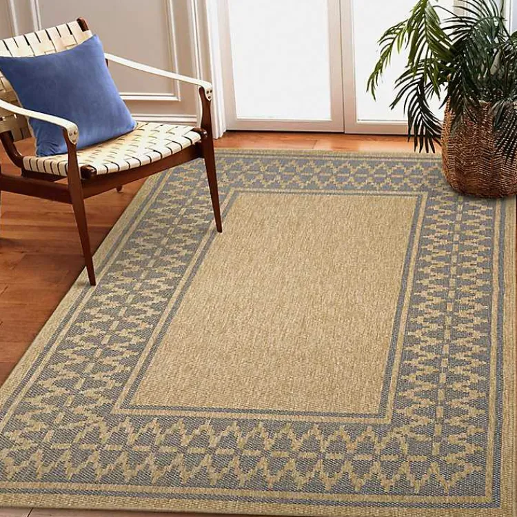 Kirklands Home Tan & Navy Zig Zag Indoor/Outdoor Area Rug, 5x7 Sale
