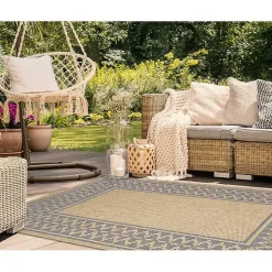 Kirklands Home Tan & Navy Zig Zag Indoor/Outdoor Area Rug, 5x7 Sale