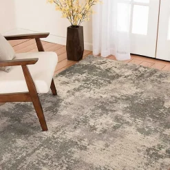 Kirklands Home and Black Abstract Livs Area Rug, 5x7 Tan Hot