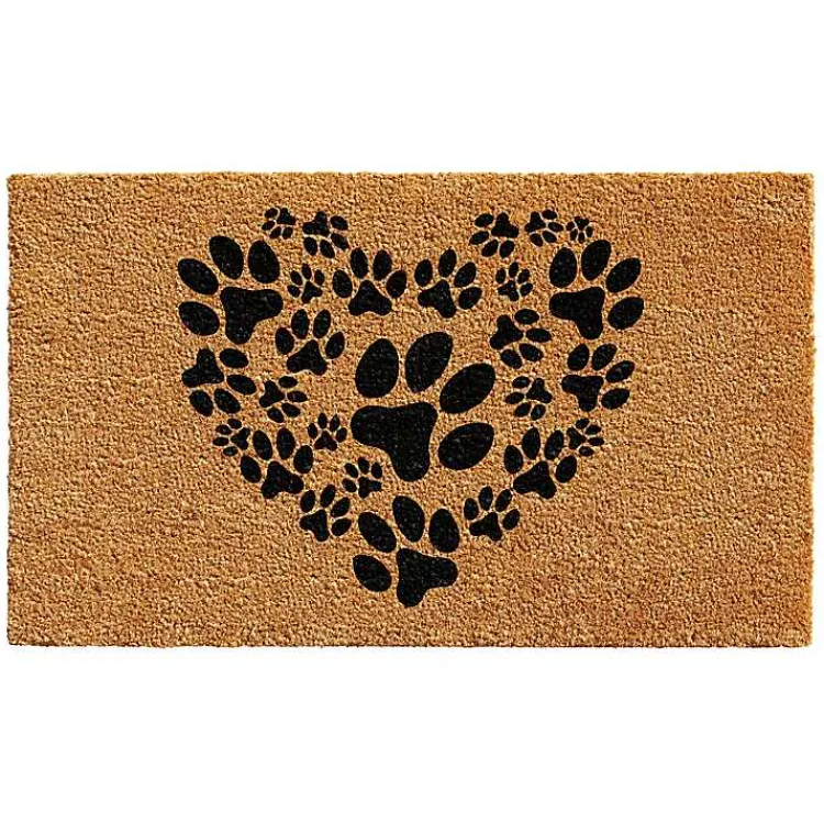 Kirklands Home Tan and Black Coir Heart Paws Doormat, 17x29 Outlet
